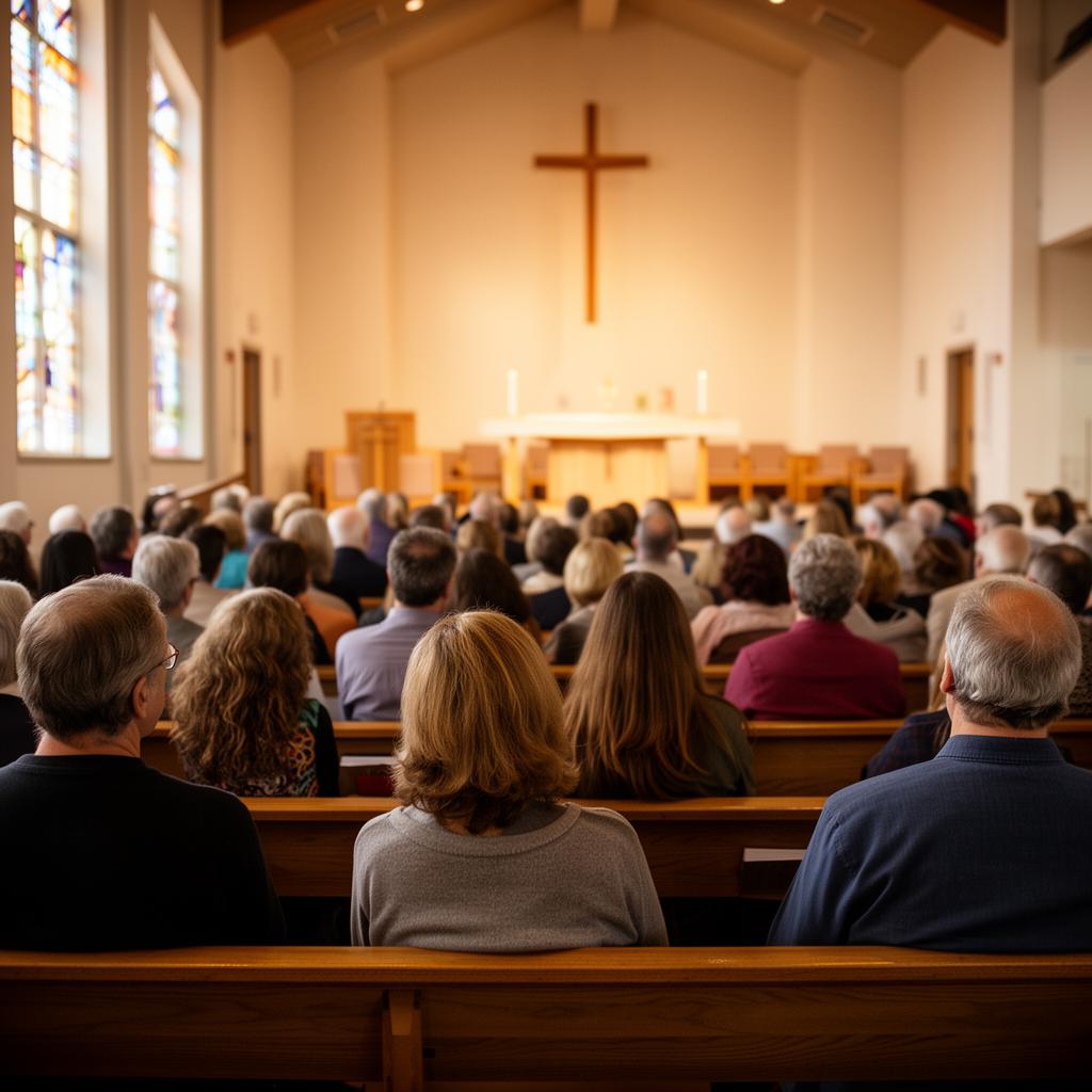 Congregation in a warm church sanctuary during service